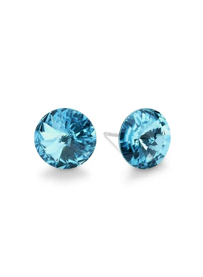 Seona Seona Ella 10mm Crystal Stud Earrings  – Hypoallergenic Stainless Steel Stud Earrings for Women, Elegant Crystal Rivoli Jewelry Earrings for Everyday and Special Occasions -  Aquamarine